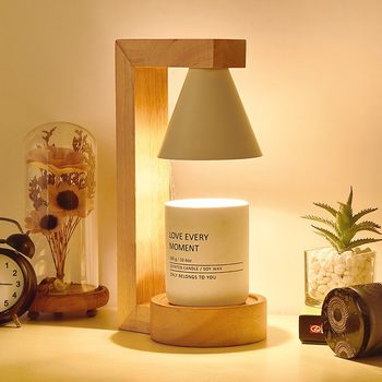 Japanese-Style Natural Wood Aromatherapy Wax Melting Lamp, Smokeless, Creative Bedroom Bedside Lamp, Romantic Candle, Dimmable, Trendy Retro
