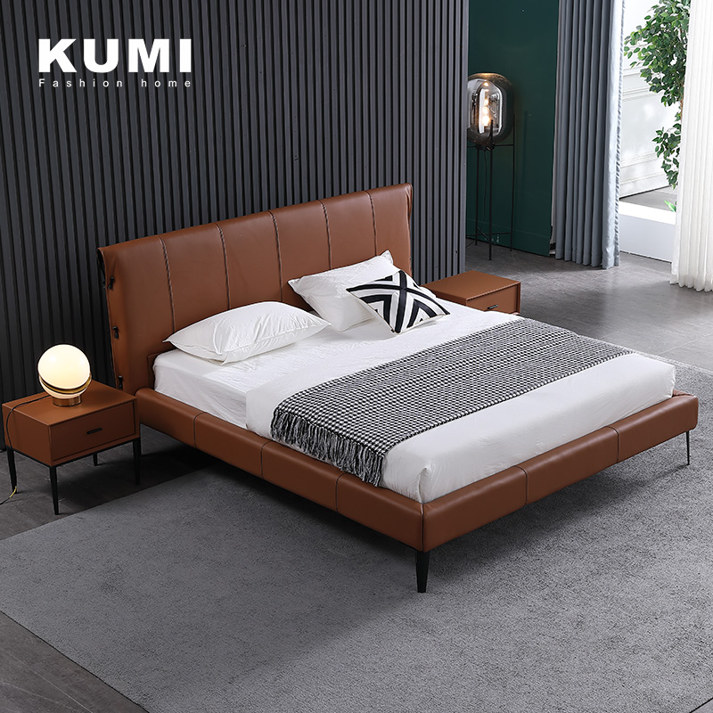 Nordic leather bed leather bed 18 m double bed modern minimalist furniture master bedroom Italian minimalist leather bed wedding bed