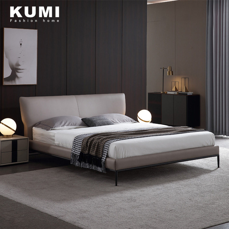 Real leather bed Nordic modern simplicity about 1 8m double bed master bedroom with small family-type extremely minimalist leather art bed wedding bed