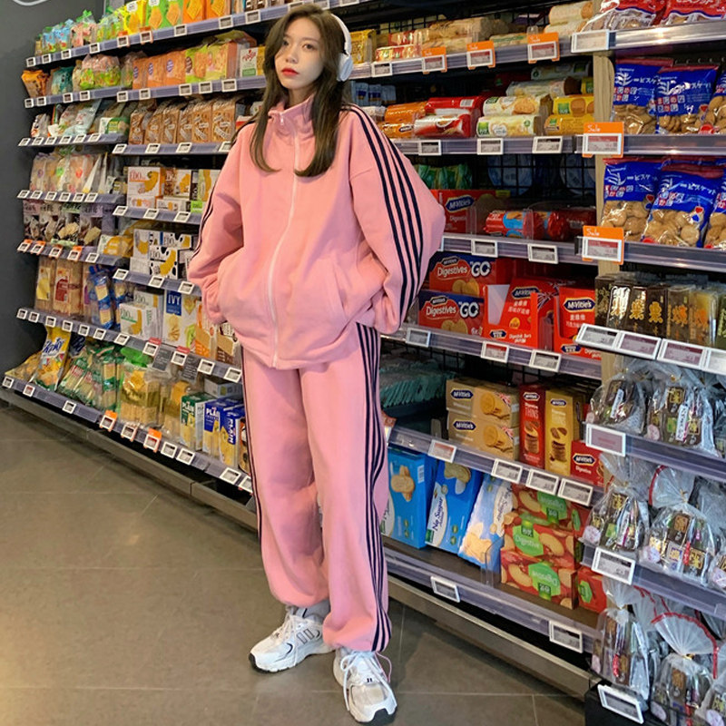 Sports Suit Women Autumn Winter New Thick Cotton T Plus Suede Thickened Casual Fashion Bouquet Pants Two sets Skinny Sportswear