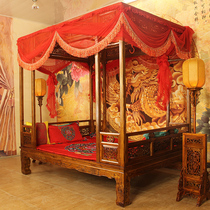 Ming and Qing antique furniture solid wood double bed canopy bed carved double bed step bed Chinese classic