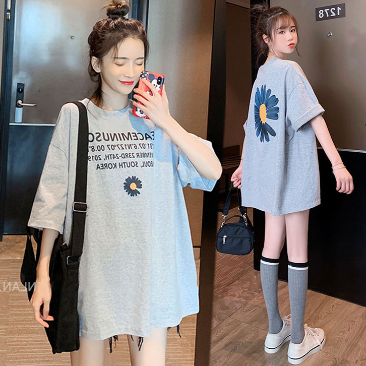 Pregnant women's coat summer loose fashion base shirt large size summer dress short sleeve T-shirt medium and long version Net Red