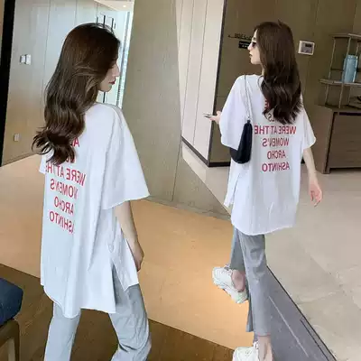 Pregnant women's summer suit out fashion loose cotton T-shirt jacket foreign style tide Hot Mom personality two-piece set