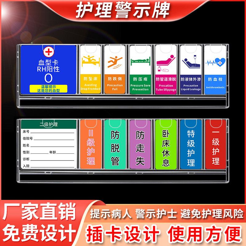 医院护理床头牌病房警示牌医用床尾卡信息级别牌6s管理牌防尘床号