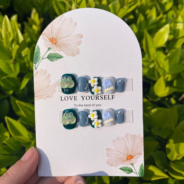 Handmade Wearable Nails Little Frog Flower Cartoon Childlike Series Cute Removable Fake Nails Women's Nail Art Stickers