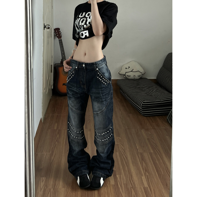 American Style Spicy Girl Light Y2K Jeans for Women 2026 New Model with Rivets, Deconstructed Three-Dimensional Embroidery, Slim Fit, Slightly Flared Pants American Style Spicy Girl Light Y2K Jeans for Women 2026 New Model with Rivets, Deconstructed Three-Dimensional Embroidery, Slim Fit, Slightly Flared Pants