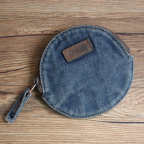  Korean retro denim coin purse mens and womens zipper key bag round mini hand waist hanging coin bag pendant