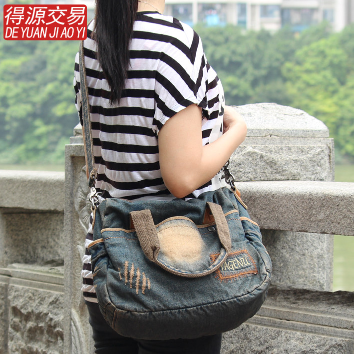 Yagnu Ladies Denim Bag Casual Retro Fashion Crossbody Portable One Shoulder Men's Backpack Korean Trend Computer Bag