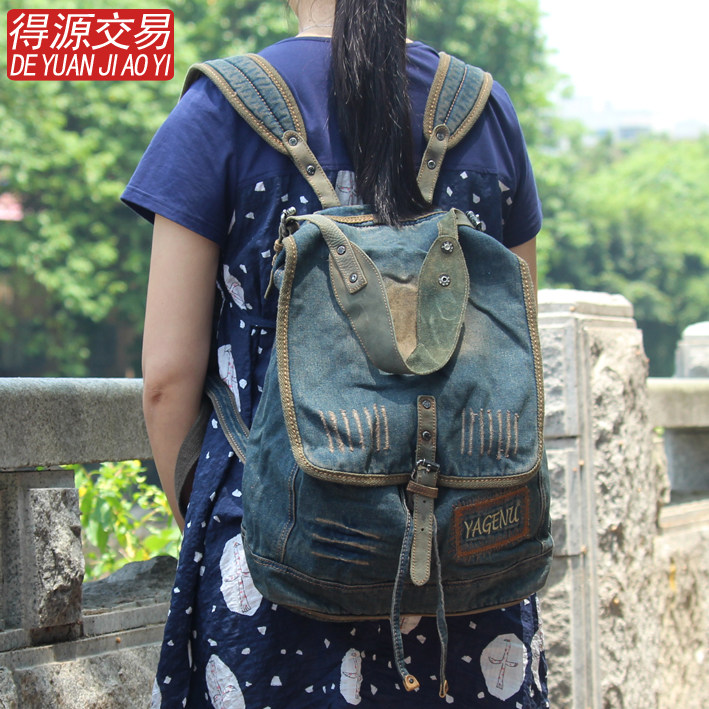 2020 Korean version Denim Pair Shoulder Bag Retro Wash Water Women's Shoulder Bag Backsack Single Shoulder Bag Student School Bag Travel Women Bag Tide