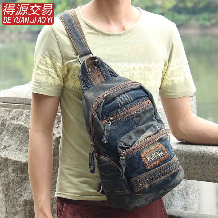 New Yagnu Men Denim Big Chest Bag Lady Single Shoulder Bag Trendy Korean Version Rear Shoulder Bag Casual Flat Chest Bag