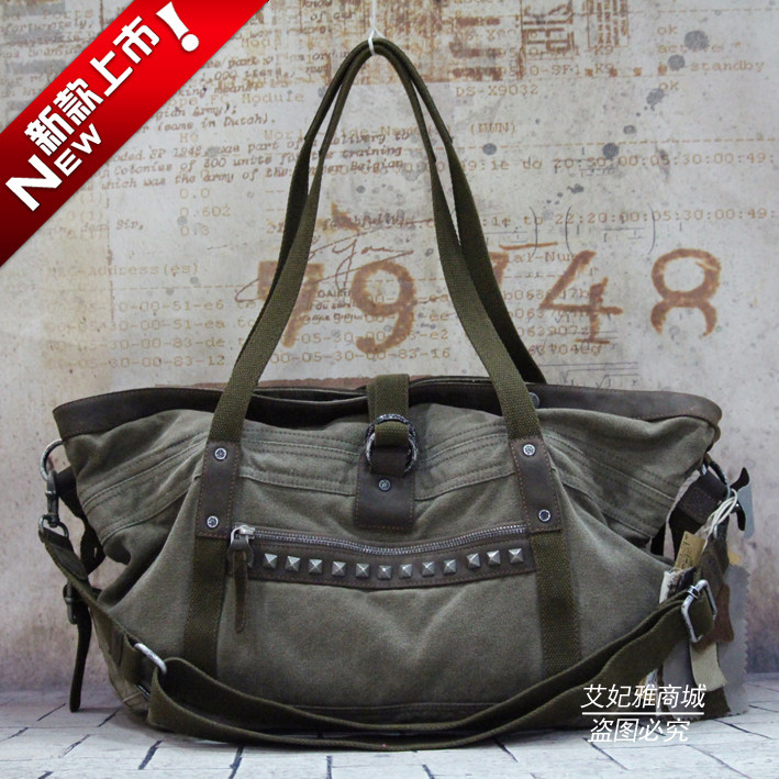Men and women Canvas Single Shoulder Bag Inclined Cross Carry-on Bags European and American Leisure Retro Special Package Cow Leather YKK Laced