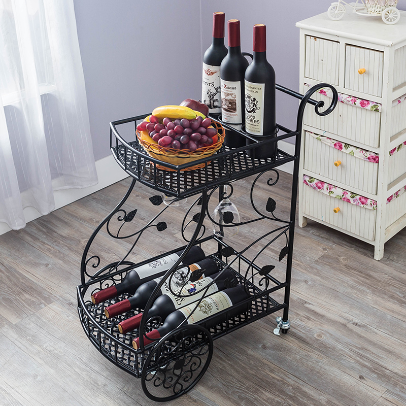 Brief new iron art red wine dining car trolley KTV spot vegetable caravan drinks car wine glass shelf Rack Dining Car