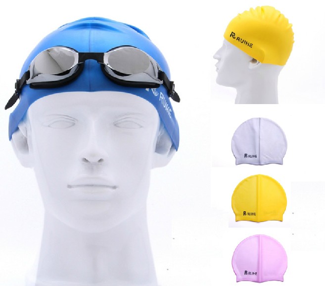 The new Ruihe brand waterproof ear protection swimming cap does not have a head fashion multi-color silicone swimming cap without odor