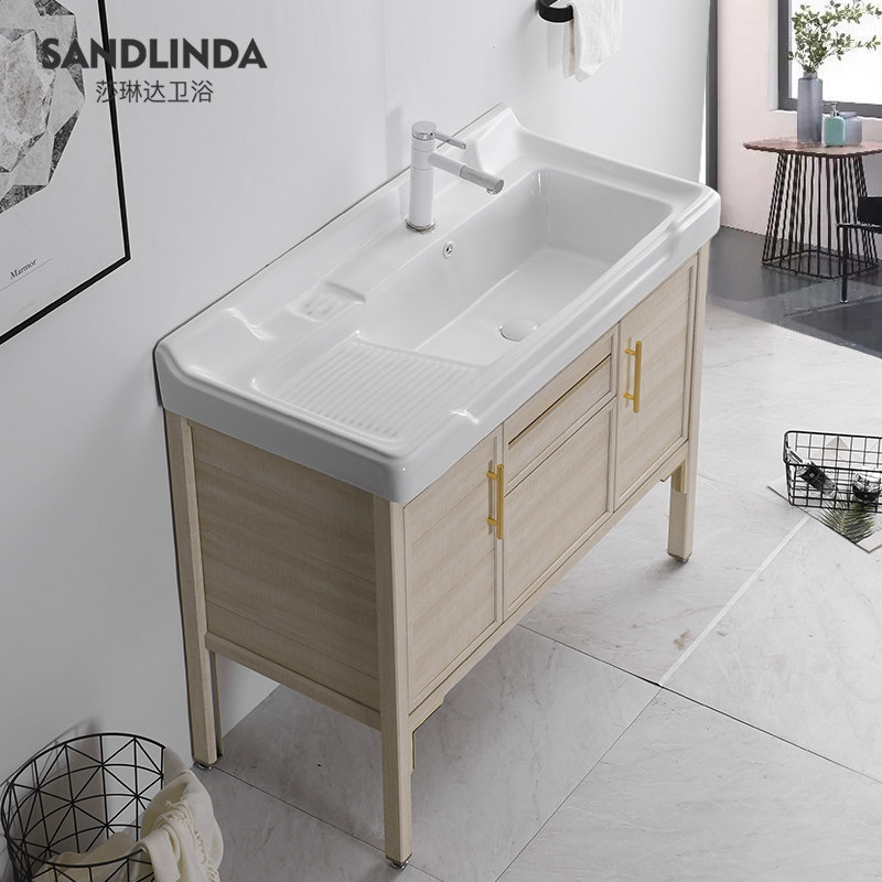 Space Aluminum Laundry Cabinet Laundry Table Basin Cabinet Combined Balcony Laundry Pool Integrated Cabinet With Washboard