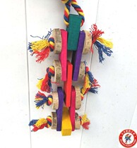 Natural solid wood colored parrot gnawing toy building block string with lint rope Hardwood bird cage pendant