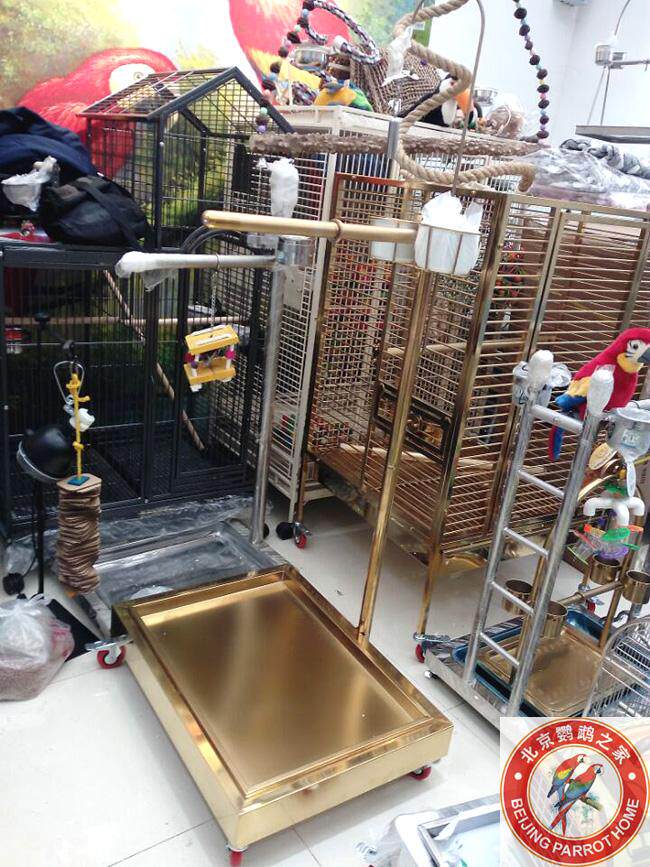 Oversize luxury seven-word shelf Tuihokin 304 stainless steel large parrot station rack-stand with toy hook