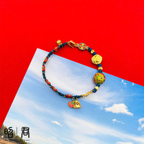 Zhaojun Golden Laid handmade gold Carving Gold Chisel Burning Blue Lotus Square Lock of the Four Seasons Fubean Handmade Rope Hands