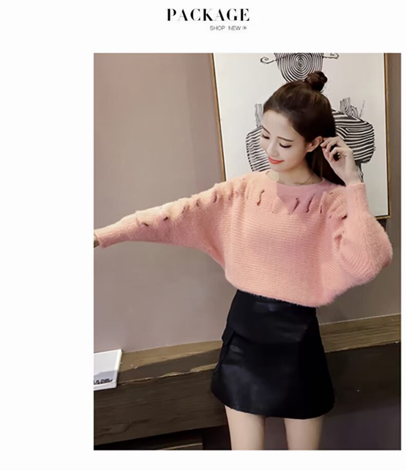 Áo sơ mi tay dài cổ áo len openwork áo len mùa xuân và mùa thu nữ lệch vai phiên bản Hàn Quốc của áo len cổ thấp cổ thấp - Áo / áo thun áo len nữ