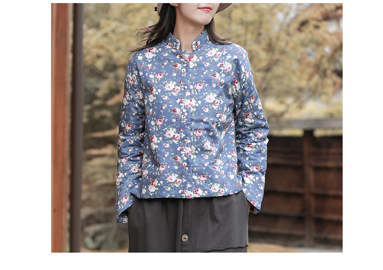 Sản phẩm tai nhỏ 2018 mùa đông mới cotton hoa ngắn cotton nữ văn học retro cổ áo cotton áo phao nữ dáng suông