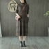 Sản phẩm tai nhỏ 2018 thu đông đảo mới kẻ sọc cotton nhỏ cổ cao tay áo dài đầm retro nữ chân váy jean váy đầm