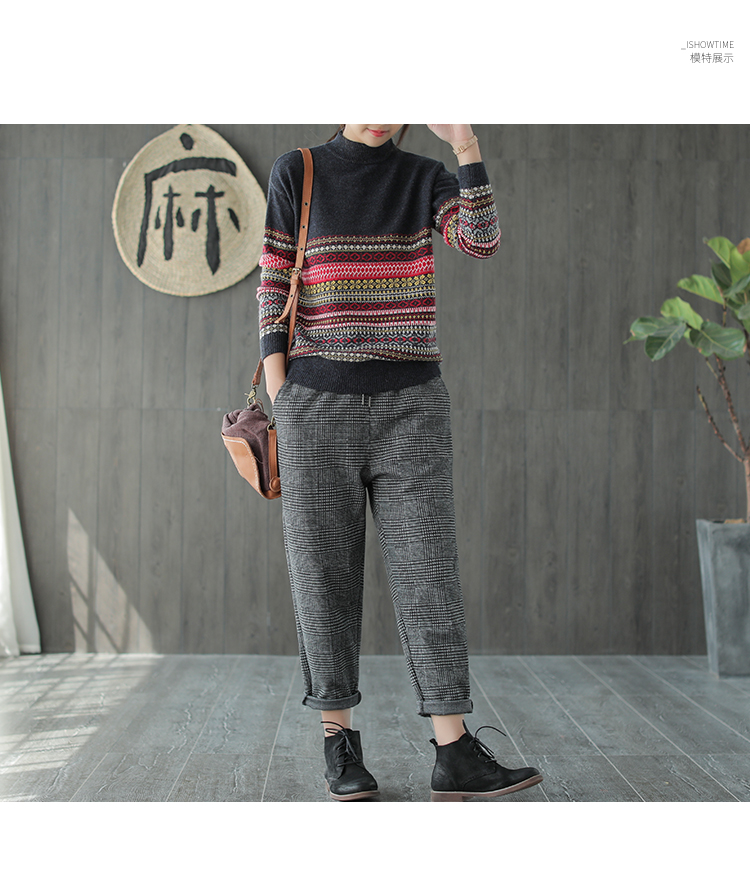 Sản xuất tai nhỏ 2018 thu đông mới lõi mới sợi dài tay áo retro họa tiết dân tộc áo len nữ áo kiểu nữ đẹp tuổi 40