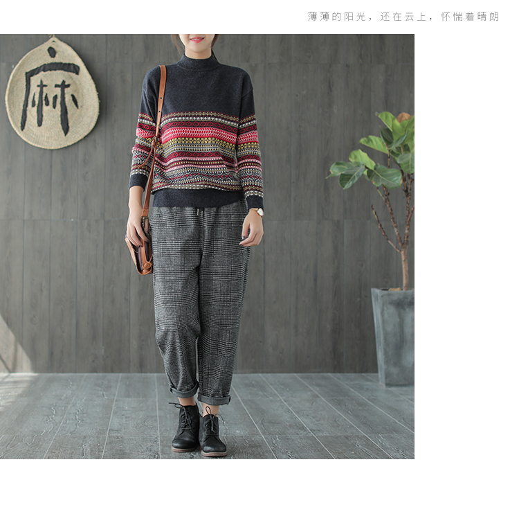 Sản xuất tai nhỏ 2018 thu đông mới lõi mới sợi dài tay áo retro họa tiết dân tộc áo len nữ áo kiểu nữ đẹp tuổi 40