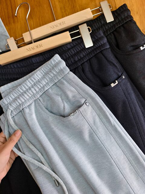 Produced by Xiaoer, 340 Grams! Straight-Cut Knife-Cut Pants/ Diagonal Twill, Drawstring Elastic Waist Casual Pants, Autumn and Winter Men's Style