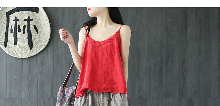 Tai nhỏ sản xuất vải lanh retro chăm sóc văn học mặc lỏng lẻo gợi cảm mùa hè cotton lanh áo sơ mi nữ