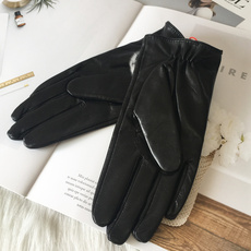 Перчатки 冬季羊皮手套女士加绒加厚獭兔毛口防寒保暖骑行真皮手套全触屏