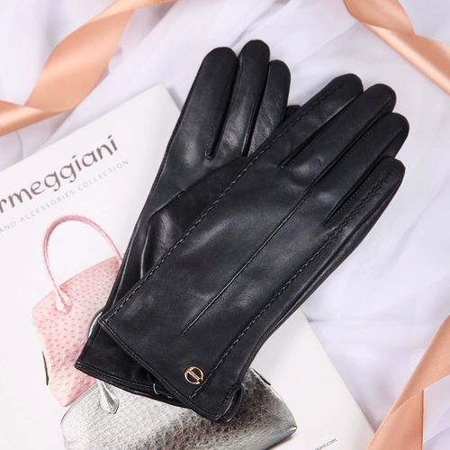 Демисезонное длинное удерживающее тепло модное кольцо, короткие перчатки, из натуральной кожи