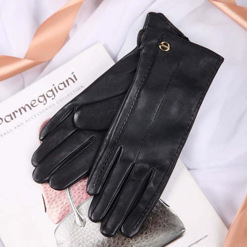 Демисезонное длинное удерживающее тепло модное кольцо, короткие перчатки, из натуральной кожи