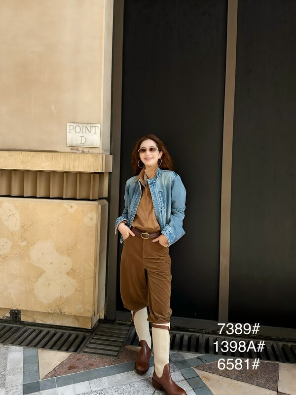 Oni~New Autumn Collection Old Money Style Patchwork Collar Pocket Washed Denim Short Jacket 7389