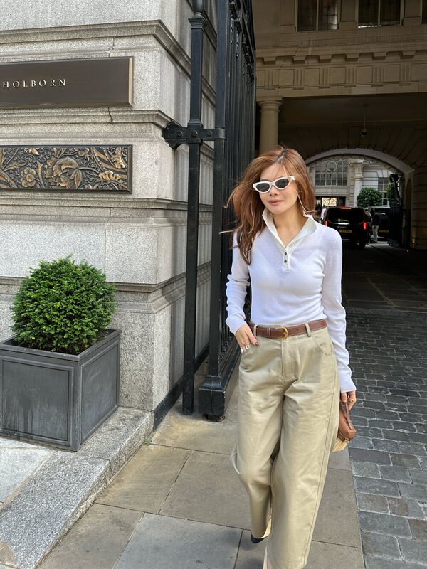 Oni~New Autumn Collection Simple Versatile Cropped Casual Pants with Belt 6117