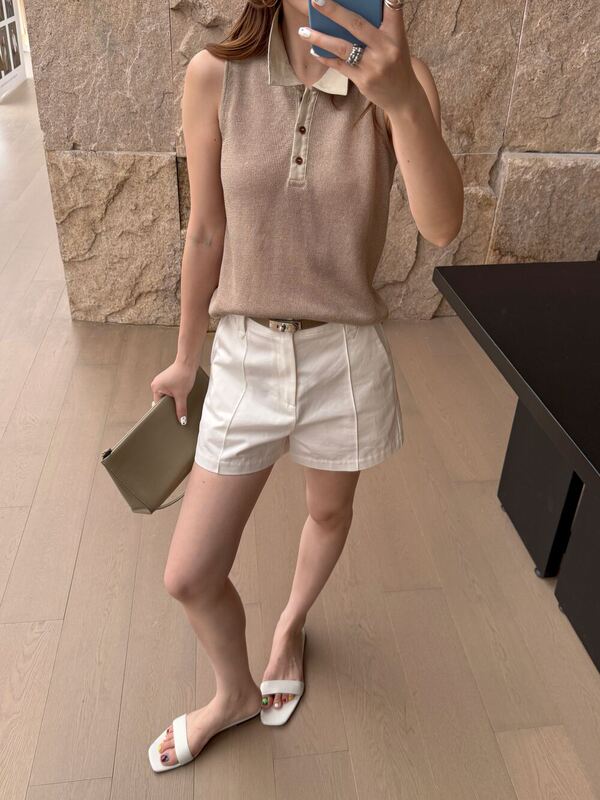 Oni~Summer New Minimalist Old Money Style Pocket Shorts with Belt 2143 Oni~Summer New Minimalist Old Money Style Pocket Shorts with Belt 2143