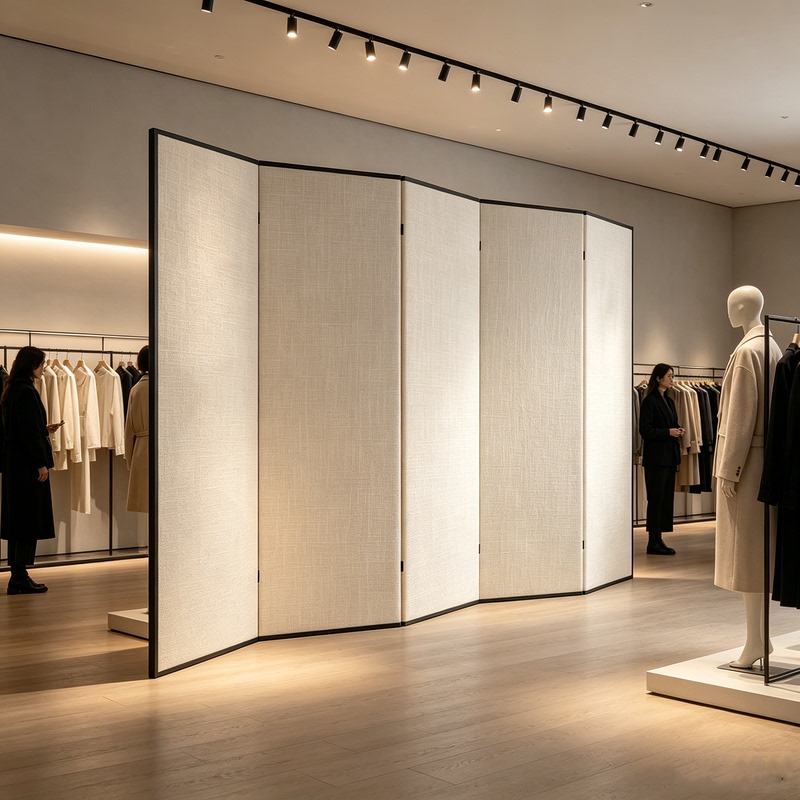 Japanese-Style Cotton and Linen Screen Partition, Movable Folding Black Frame Fabric Screen for Tea Room, Clothing Store Background, and Wall Partition Japanese-Style Cotton and Linen Screen Partition, Movable Folding Black Frame Fabric Screen for Tea Room, Clothing Store Background, and Wall Partition