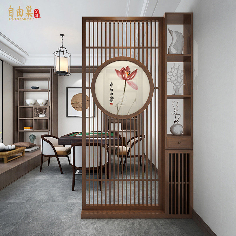 New Chinese screen partition decoration living room study entrance hall porch furniture small apartment partition wall shelf