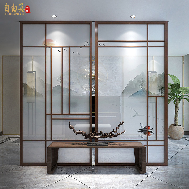 Solid wood screen partition Living room Tea room Office Villa hall Entrance entrance occlusion brake Home Chinese style lattice