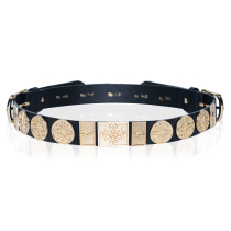 Hanfu belt Ming-made accessories round neck robe leather with accessories Brocade Clothing Necropolis Clothing with double buttoned head adjustable waist seal male