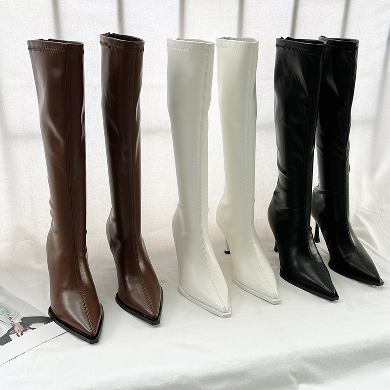European and American Style Pointed Toe Slimming Long Boots for Women 2025 Autumn Stiletto High Boots with Back Zipper High Heel Slim Boots