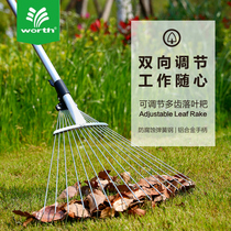 Wo Shi 15 tooth deciduous rake 2433 telescopic handle movable fan face cuddle grass sweeping dead leaf leaves rake gardening tool