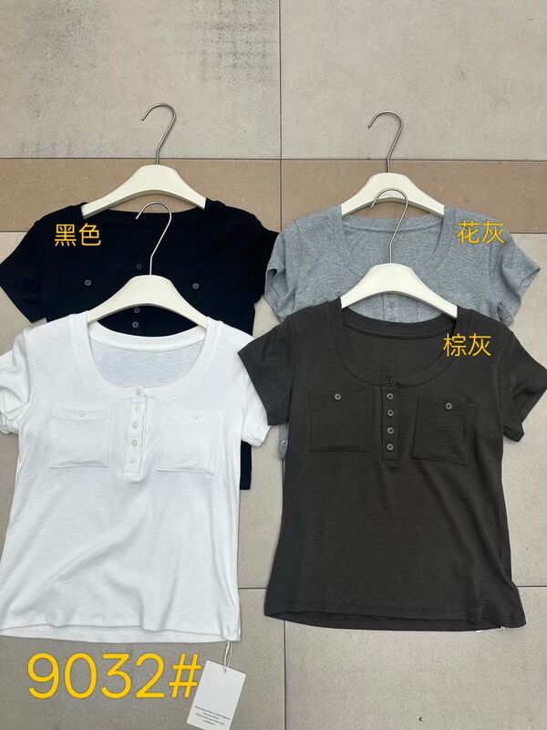 2026 Summer Minimalist Style Double-Pocket Half-Button Slim-Fit Breathable Short-Sleeve Top