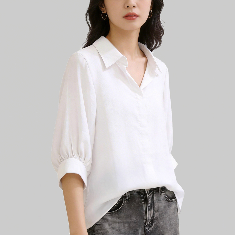 Cotton and Linen Shirt for Women, Large Size, Loose Mid-Sleeve Shirt, Women's 2026 Summer New Style, Simple Pullover V-Neck Batwing Sleeve Shirt