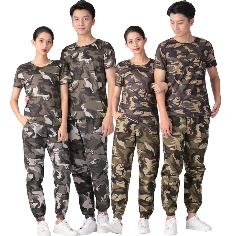 Camouflage clothing suit men's camouflage quick-drying short-sleeved T-shirt camouflage pants military fans t-shirt ladies summer overalls