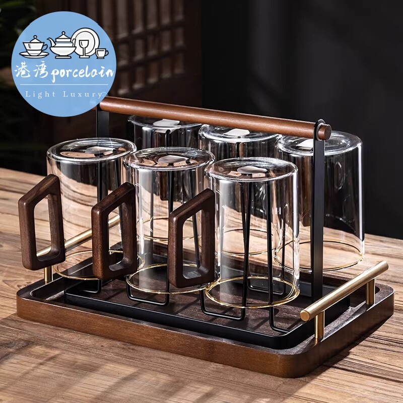 Harbor Glass Cup Set for Home Use in the Living Room, High Temperature Resistant, Suitable for Brewing Green Tea, Large Capacity, Guest Drinking Cups, Chinese Style