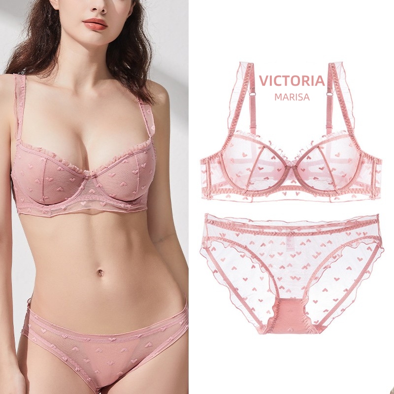 Victoria Marisa Large Bust Minimizing Bra, Feminine Ultra-Thin Anti-Sagging Transparent Lace Bra Set