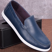 2022 New Pint Fall Mens Shoes Genuine Leather Casual Youth Legue-bean Shoes Head Layer Bull Leather Soft Face A foot pedal Driving shoe male