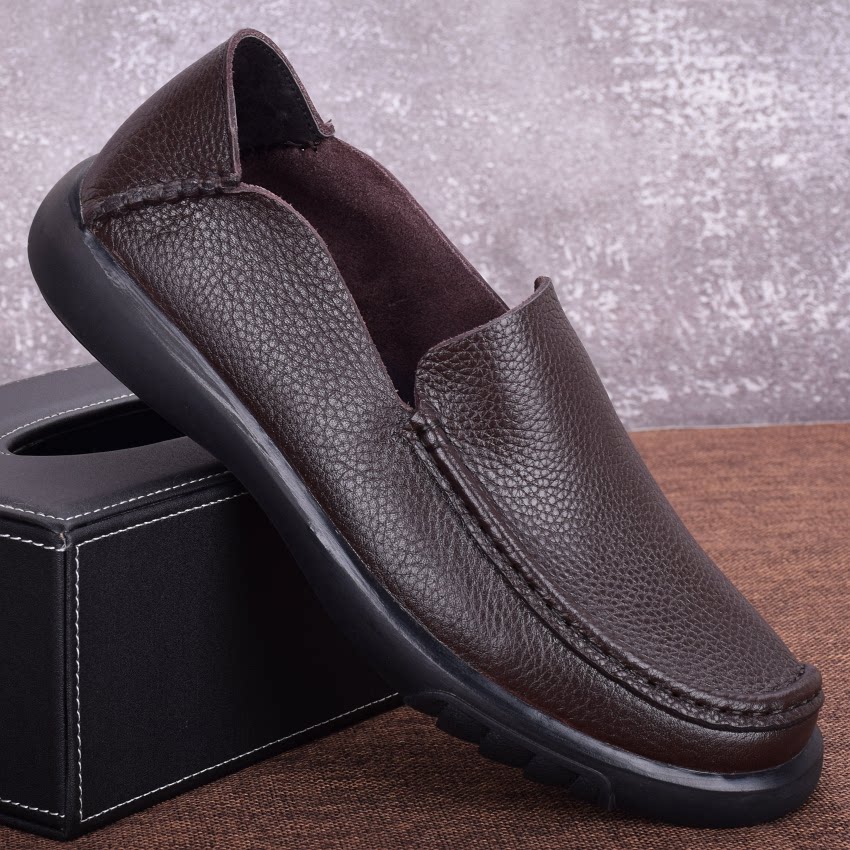 Summer breathable men's shoes single-layer cowhide shoes men's set feet casual dad shoes soft surface soft bottom driving shoes lazy shoes men