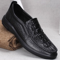 Business casual leather shoes Mens leather mens shoes Crocodile Lazy Shoes shoes One foot pedal Summer middle aged soft-bottom Dad shoes
