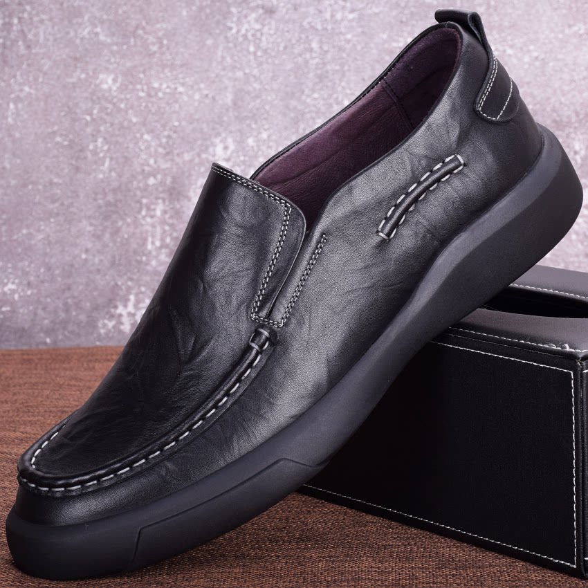 Men's shoes leather dad shoes leather top layer cowhide soft bottom soft surface slip-on shoes a pedal business casual leather shoes men