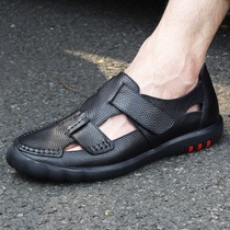 Genuine leather Male cool Shoe headlayer Bull Leather Soft Face Soft Bottom Hollowed-out Business Casual Cool Leather Shoes Summer Cave Shoes Baotou Shoes